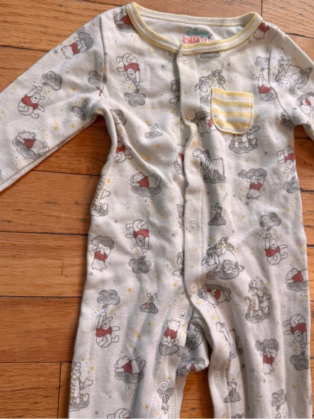 Disney Baby Pooh Pajama‎ Footed Sleeper Butter Yellow button down 3/6 months
